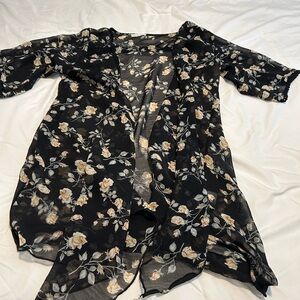 Floral Sheer Black Kimono